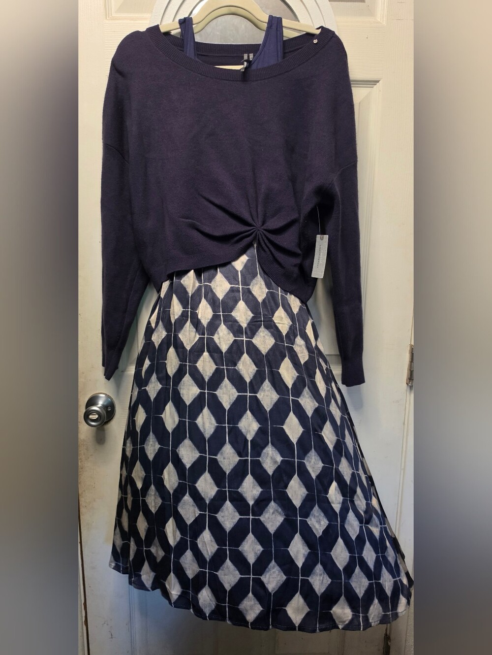 Anthropologie Navy Geometric Twofer Dress Women